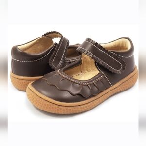 Livie & Luca Ruche Mocha Leather Brown Mary Jane Kids Shoes Sz. 9